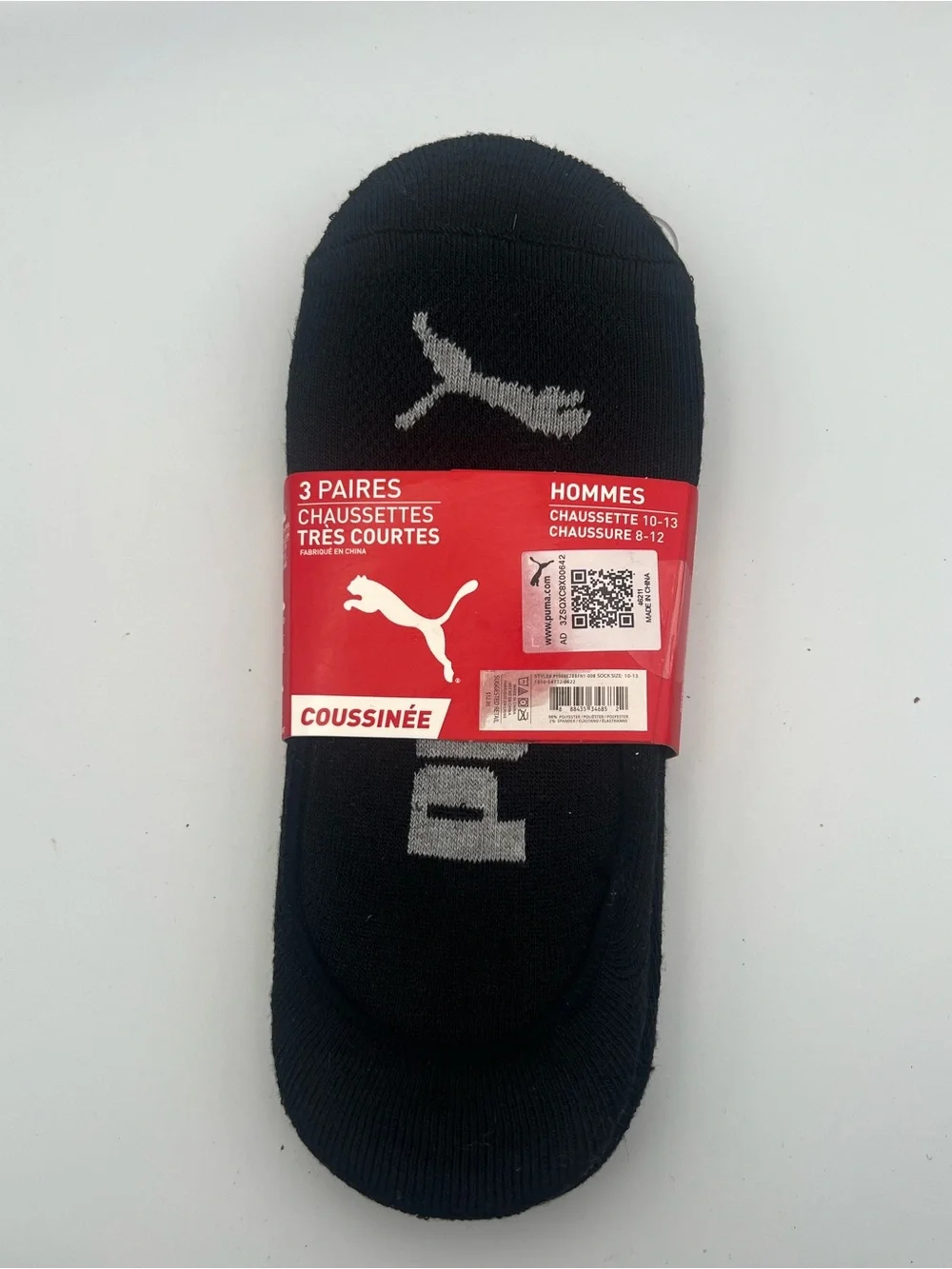 Puma Black No-Show Cushioned Socks with Gray Logo (3 Pairs)
